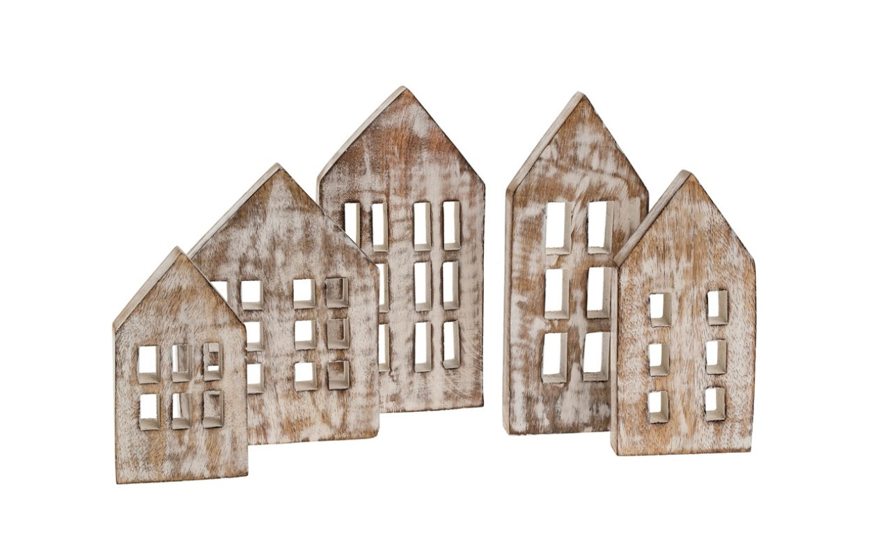 Wooden Winter House S/5-Whitewash