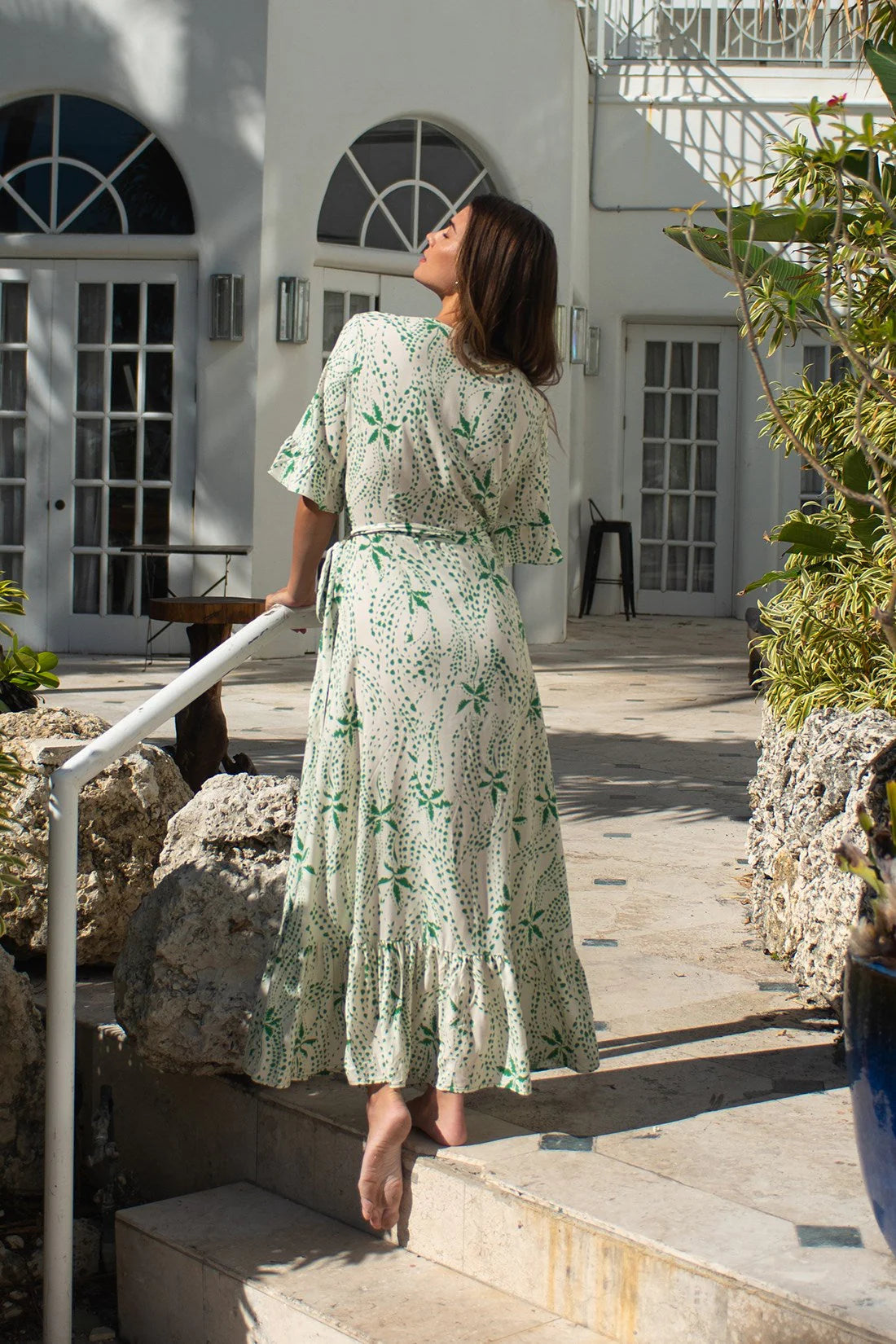 Printed Flutter Wrap Dress