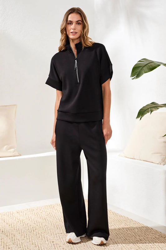 TECHNO LUX MOCK NECK ZIP TOP-BLACK