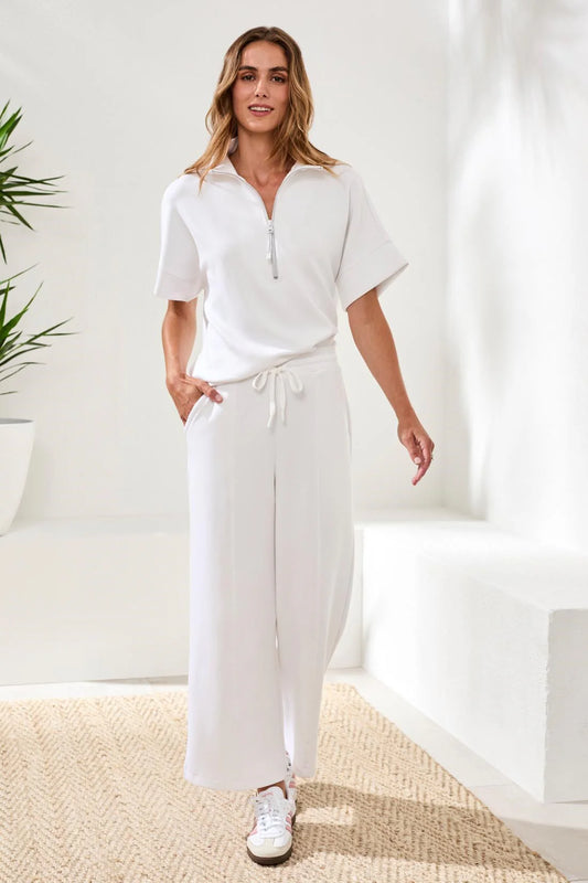 TECHNO LUX MOCK NECK ZIP TOP-WHITE