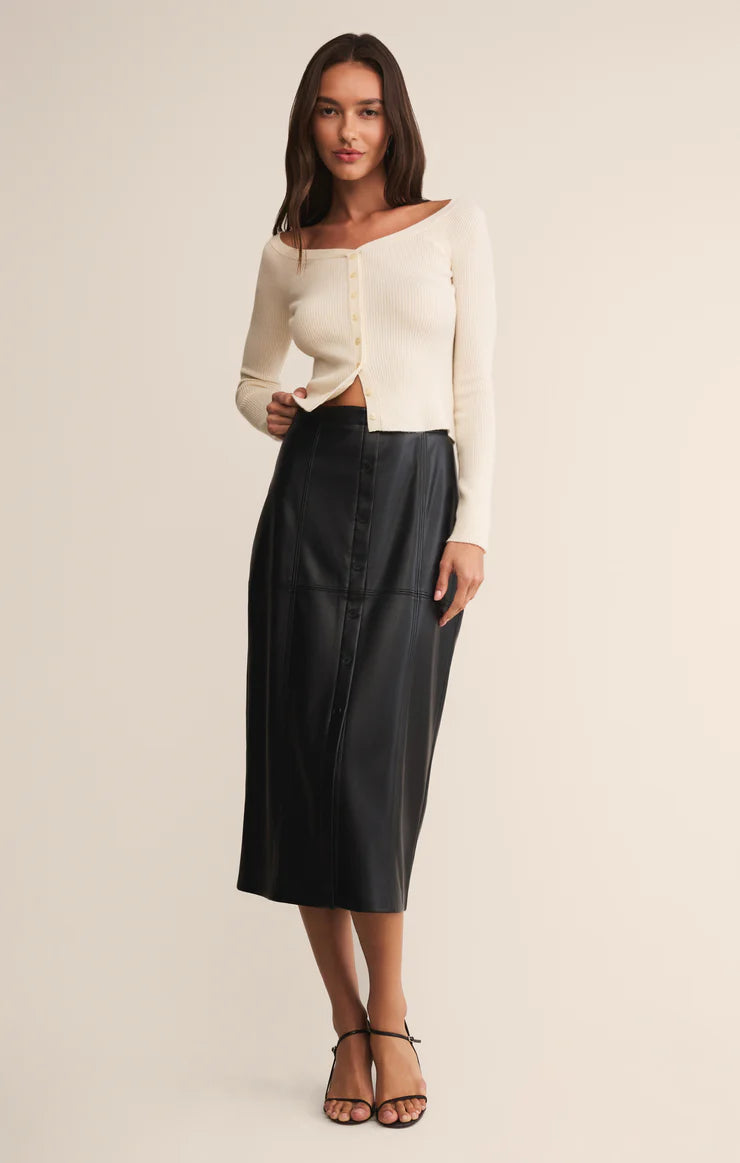 REINE FAUX LEATHER MIDI SKIRT