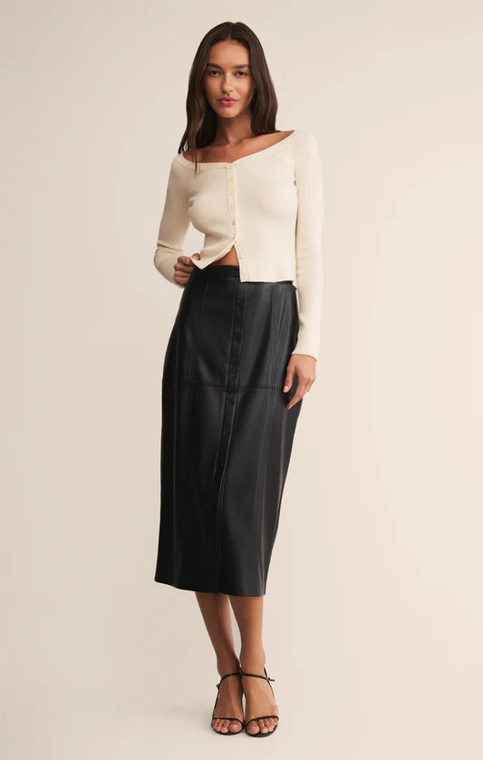 REINE FAUX LEATHER MIDI SKIRT
