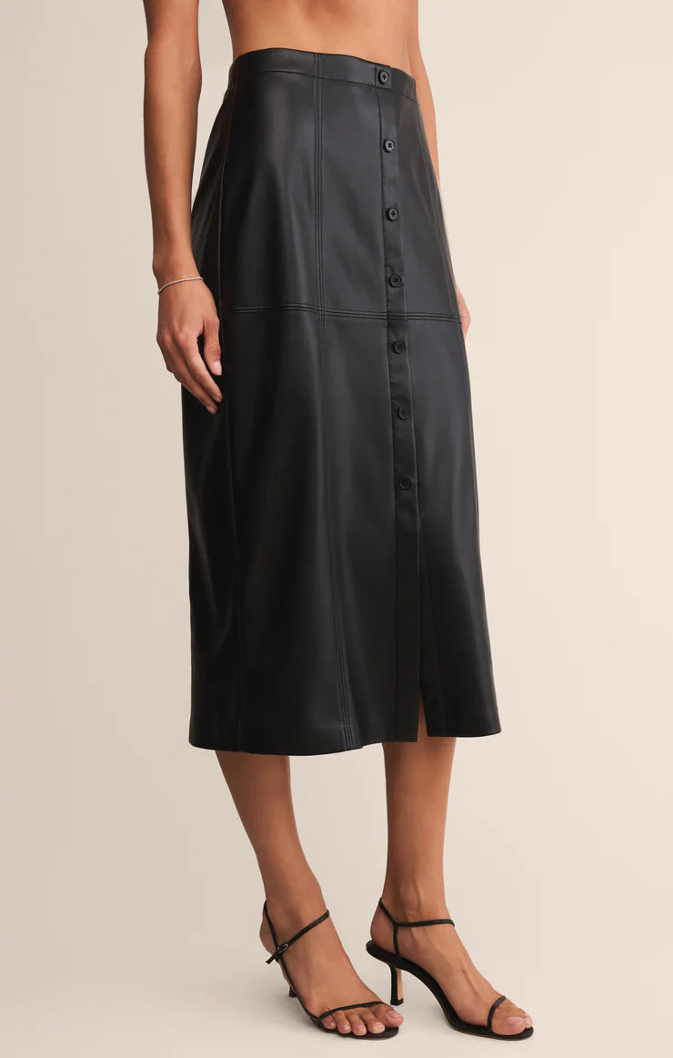 REINE FAUX LEATHER MIDI SKIRT