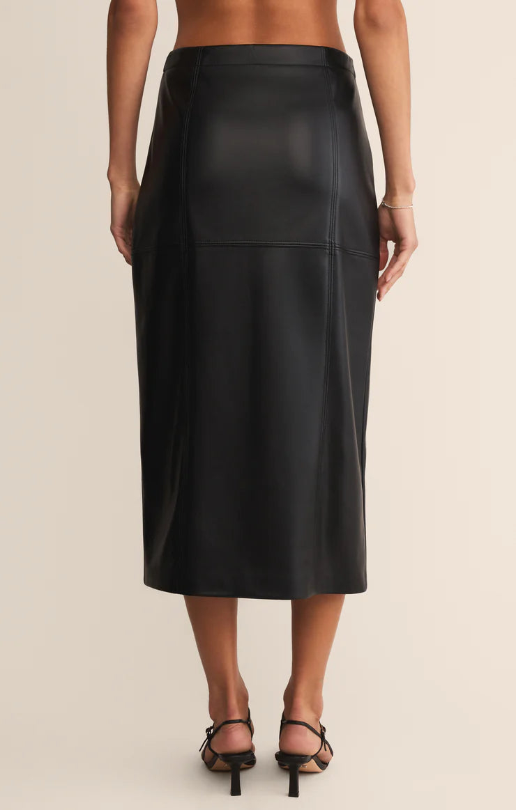 REINE FAUX LEATHER MIDI SKIRT