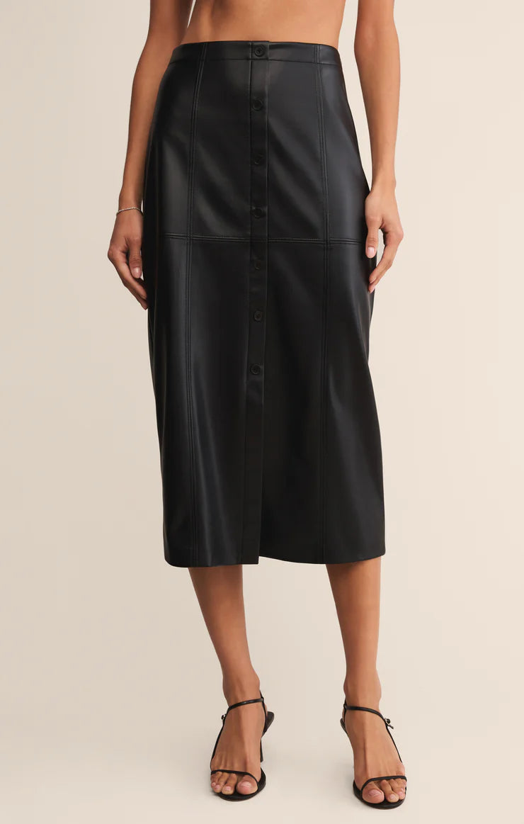 REINE FAUX LEATHER MIDI SKIRT