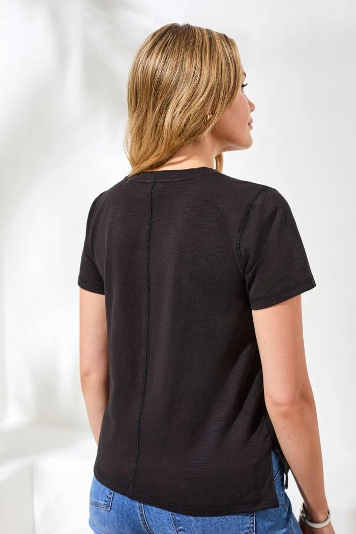 V-NECK TOP WITH DOUBLE TRIM DETAIL-BLACK