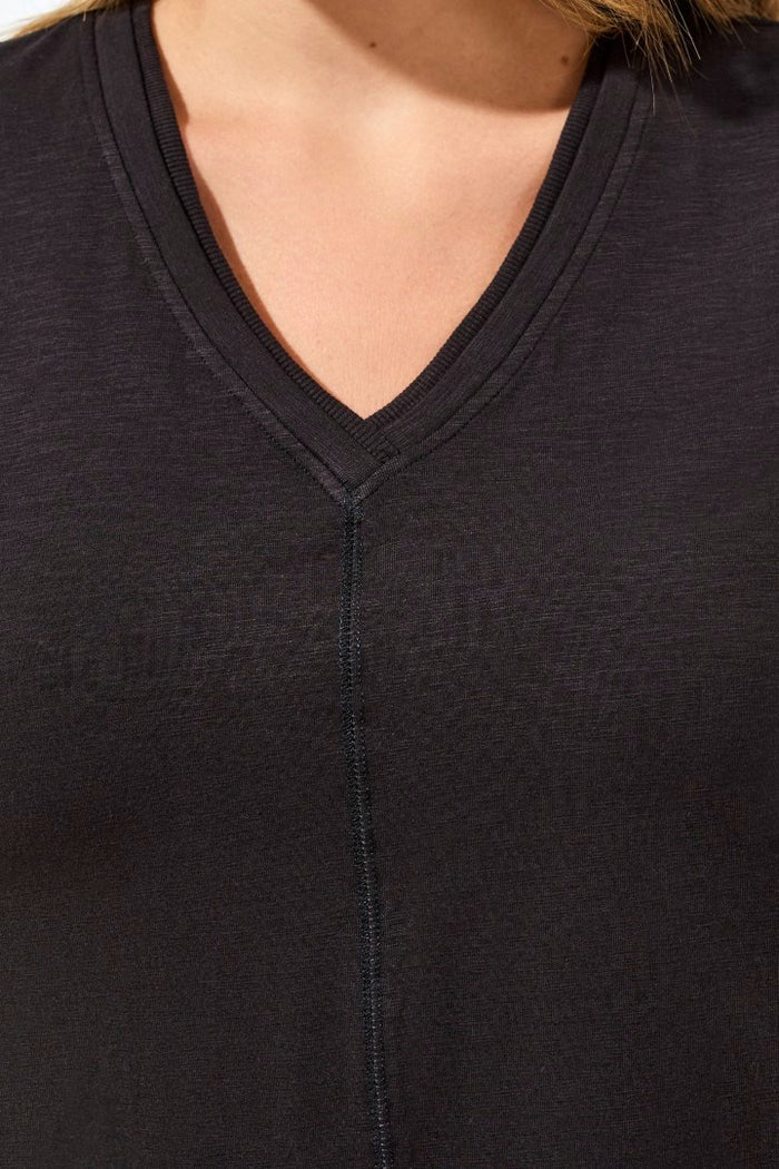 V-NECK TOP WITH DOUBLE TRIM DETAIL-BLACK