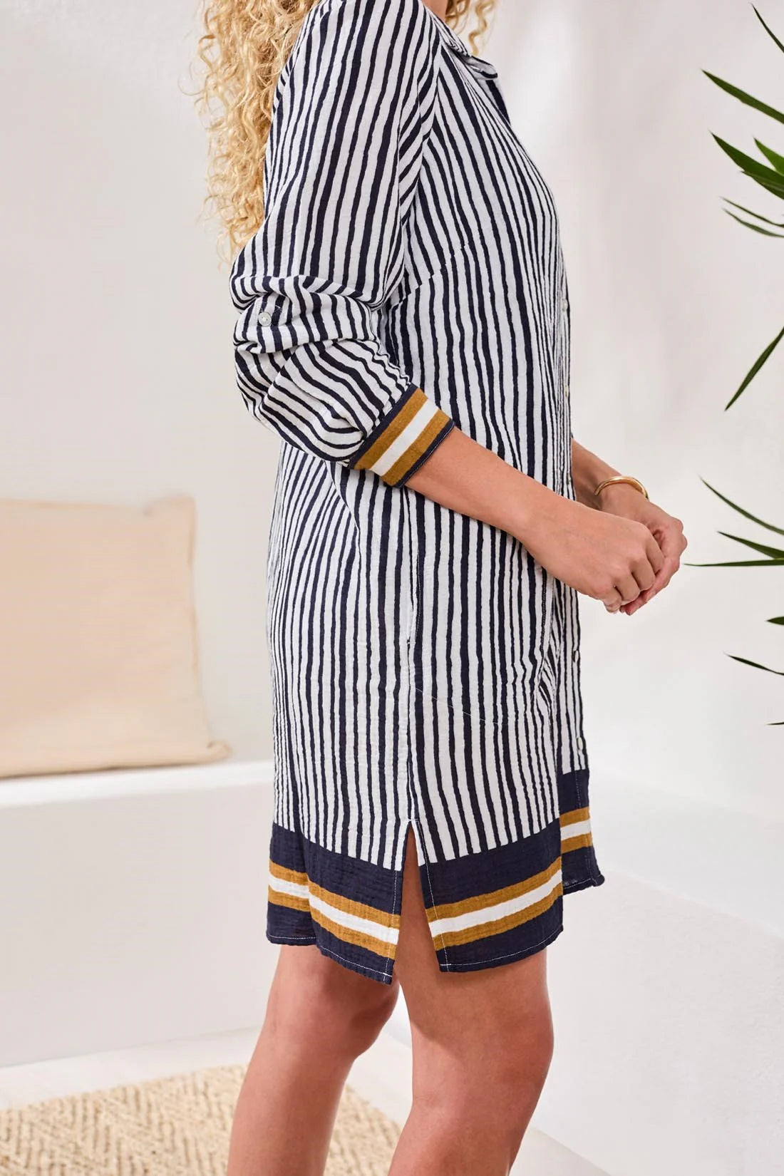 COTTON GAUZE BUTTON-FRONT COVER-UP-DARK ABYSS