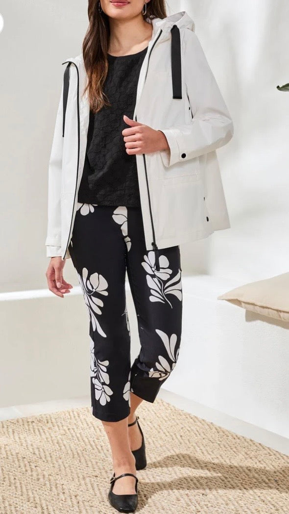 Tribal L/S Zip Front Rain Coat w/Hood-White