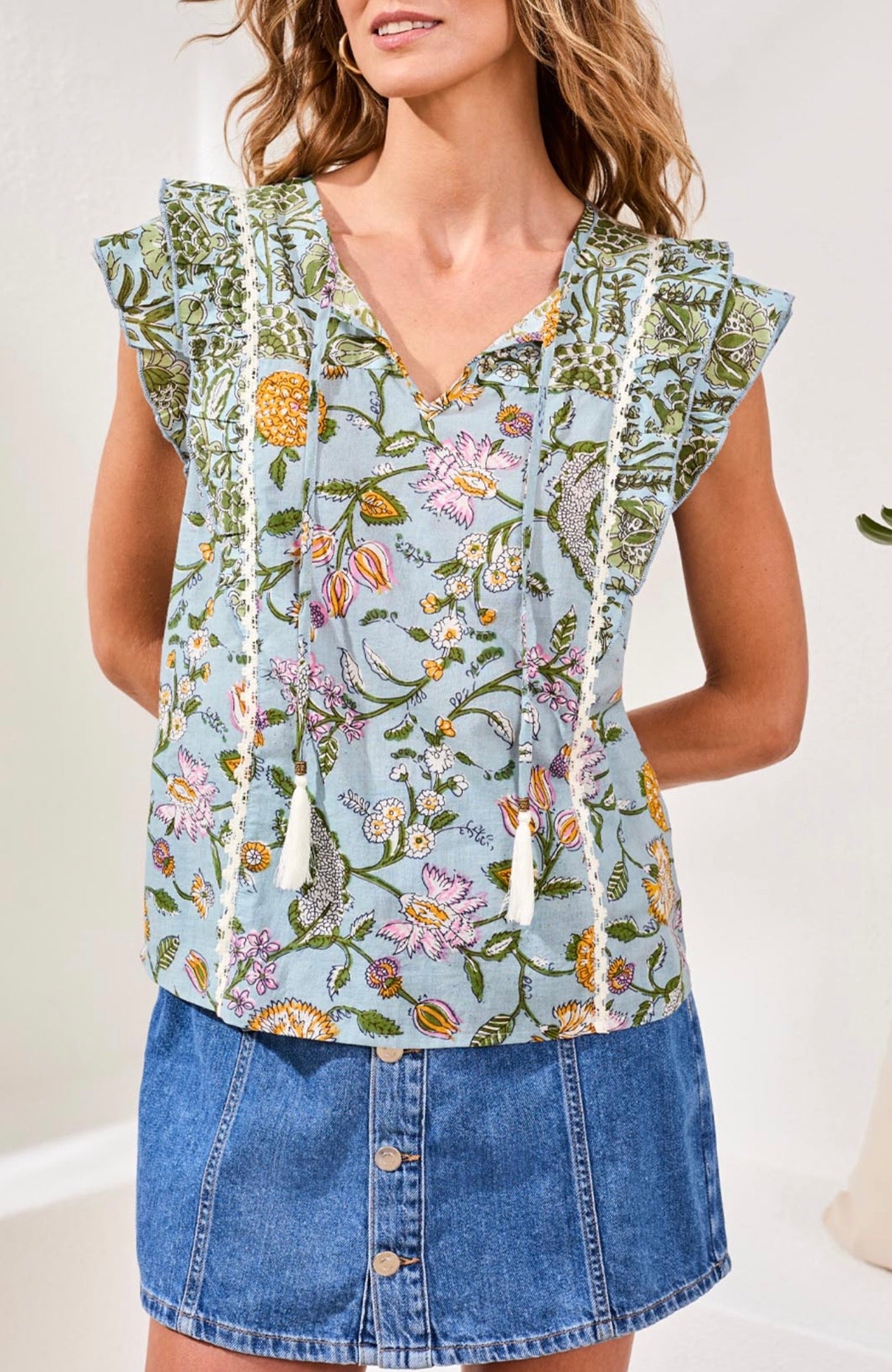 MIXED PRINT BLOUSE-RAINFOREST