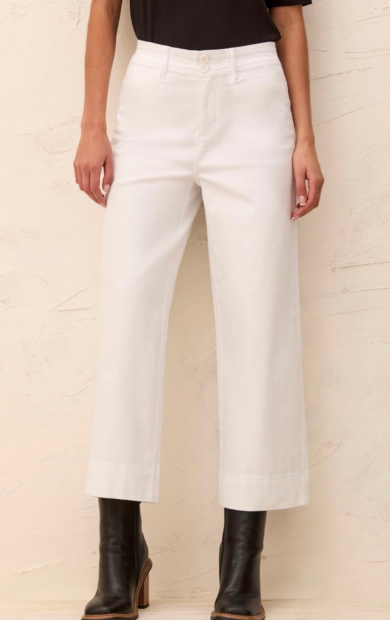 COMFORT STRETCH HIGH RISE PALLAZO-WHITE