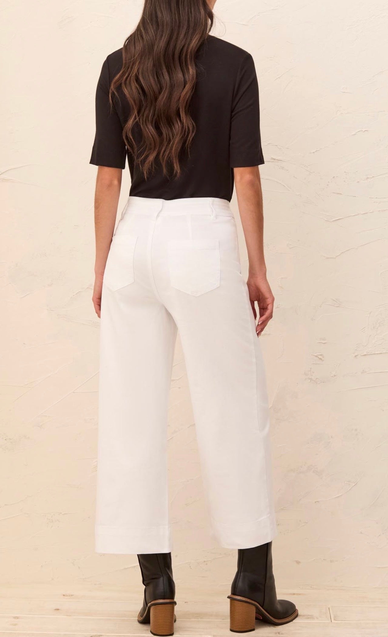 COMFORT STRETCH HIGH RISE PALLAZO-WHITE