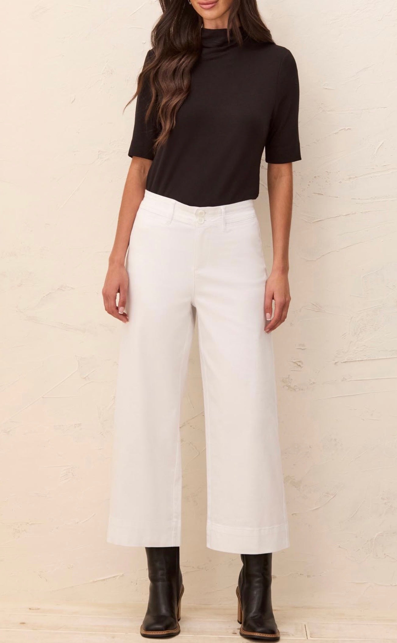 COMFORT STRETCH HIGH RISE PALLAZO-WHITE