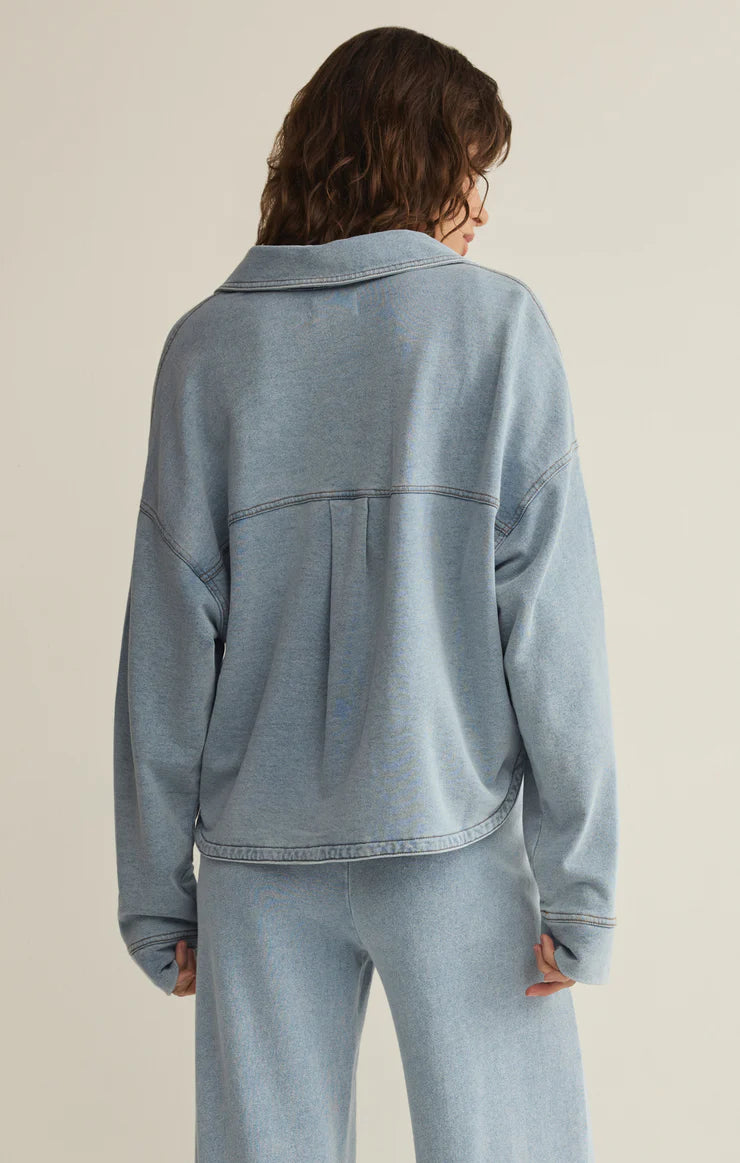 ALL DAY CROPPED KNIT DENIM JACKET-OCEAN AIR INDIGO
