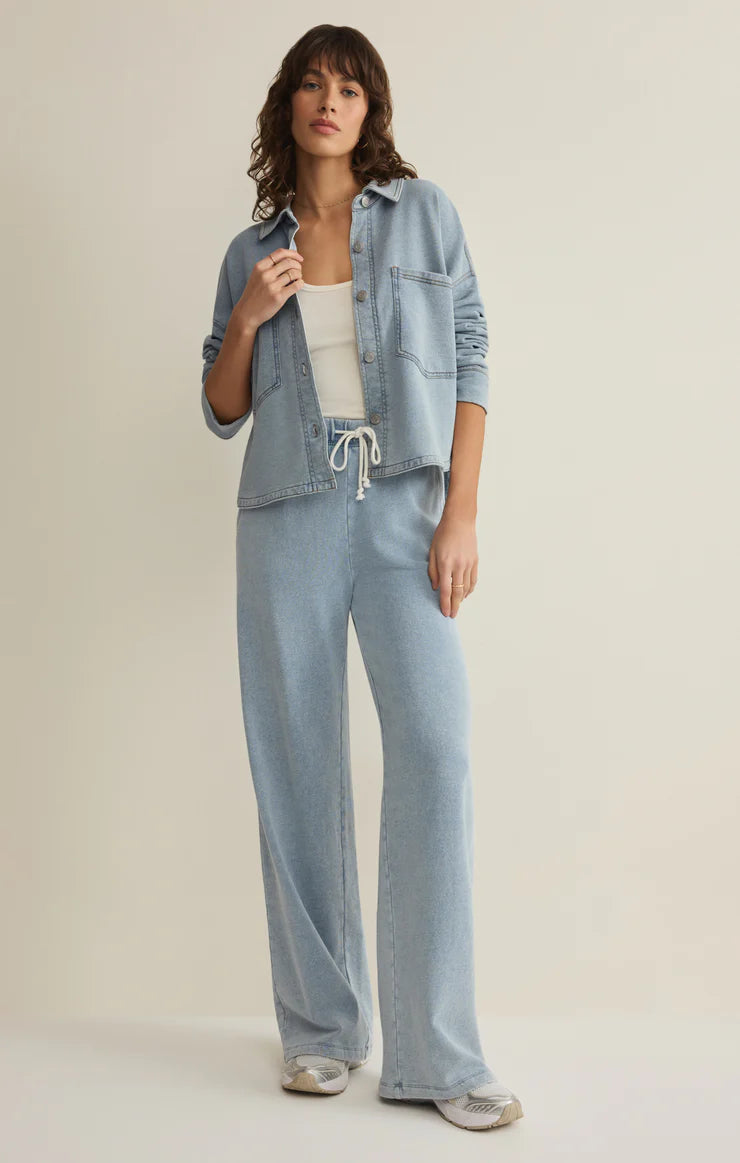ALL DAY CROPPED KNIT DENIM JACKET-OCEAN AIR INDIGO