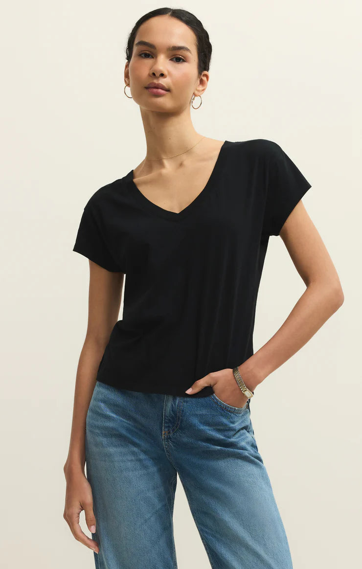 MODERN JERSEY V-NECK TEE-BLACK