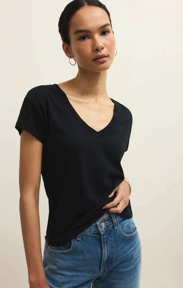 MODERN JERSEY V-NECK TEE-BLACK