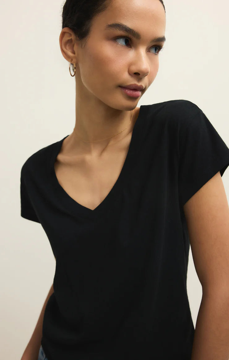 MODERN JERSEY V-NECK TEE-BLACK