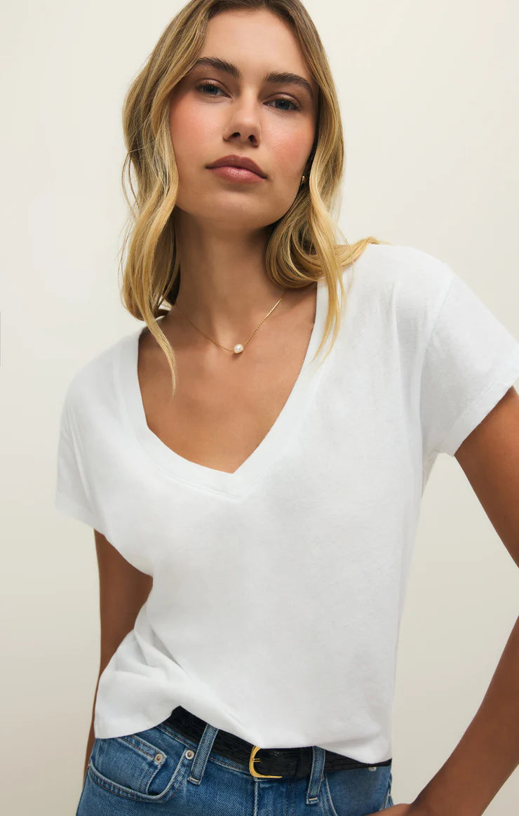 MODERN JERSEY V-NECK TEE-WHITE