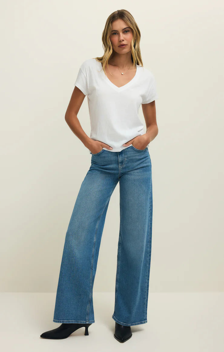 MODERN JERSEY V-NECK TEE-WHITE
