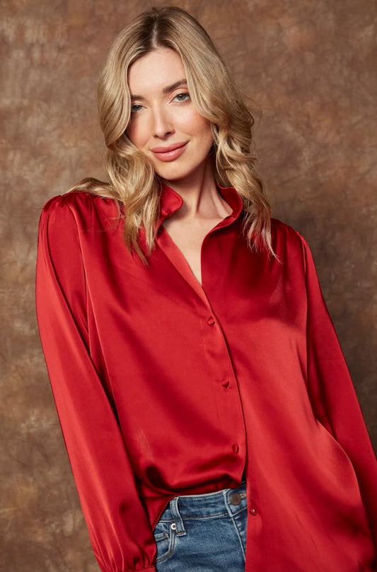 Balicia Ls Button Up Blouse-Red