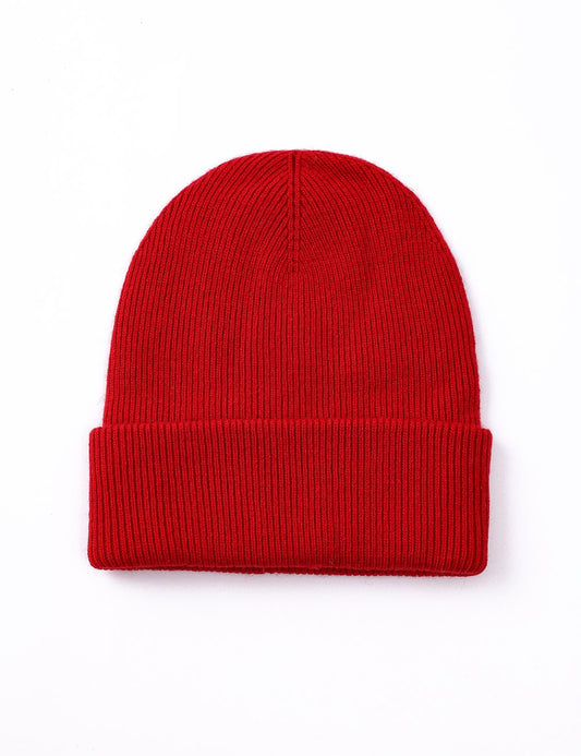 Ribbed Cuffed Beanie-Red
