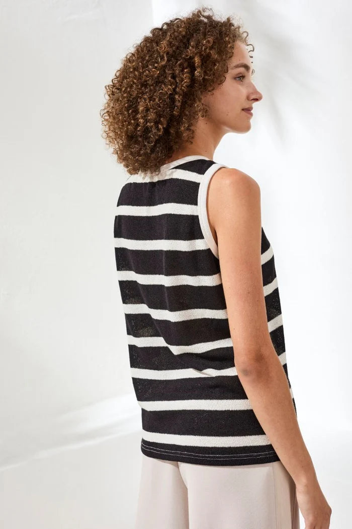 TERRY CLOTH STRIPE CREW NECK CAM-BLACK