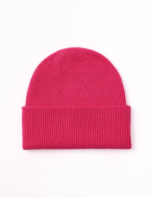Ribbed Cuffed Beanie-Bright Pink