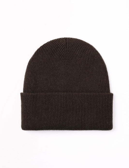 Ribbed Cuffed Beanie-Brown