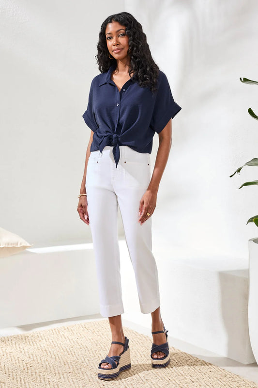 PULL-ON KICK FLARE CAPRIS-WHITE