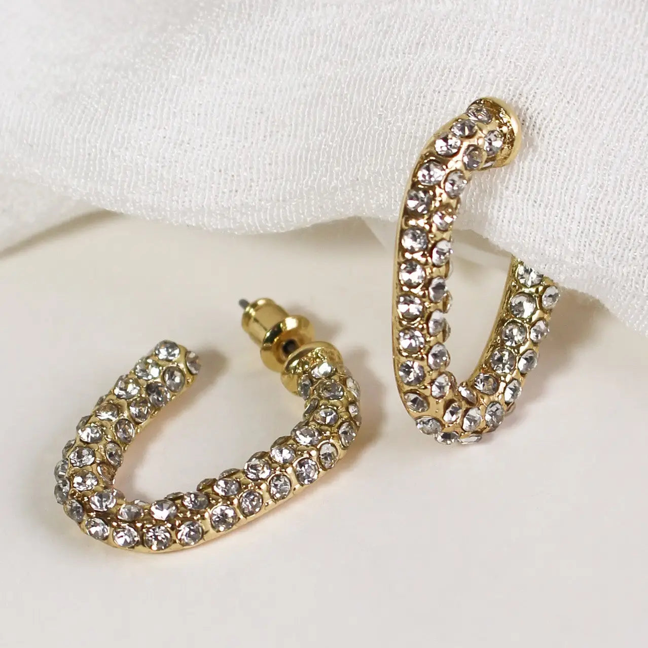 Oval Hoop Earrings-White & Gold