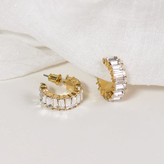 Hoop Earrings-White & Gold