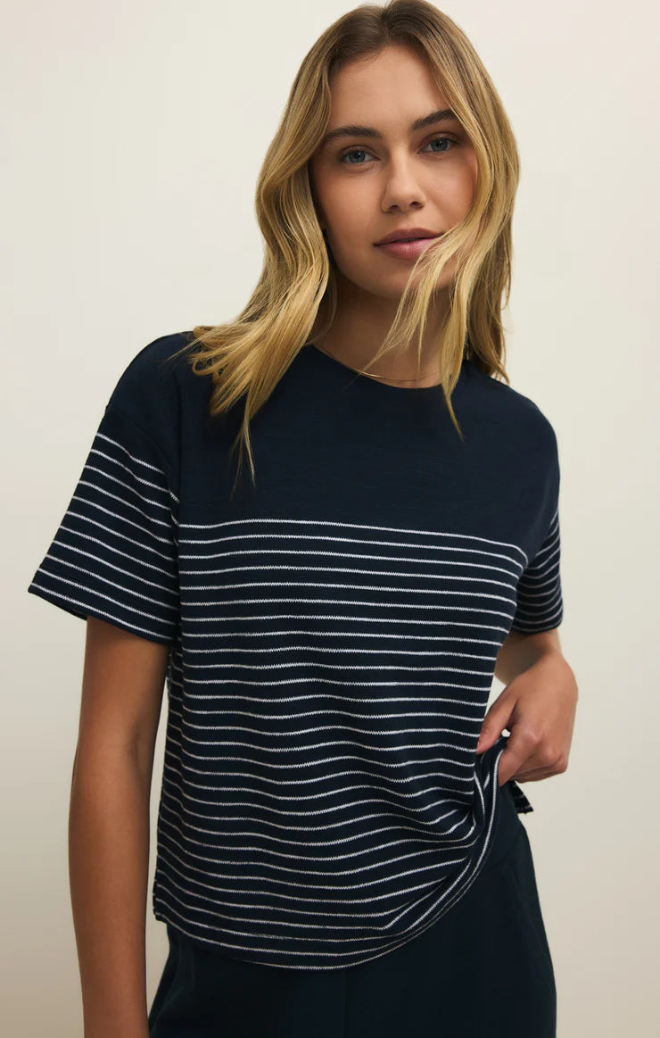 HARBOR TEXTURED KNIT STRIPE SHIRT-ECLIPSE( final sale)