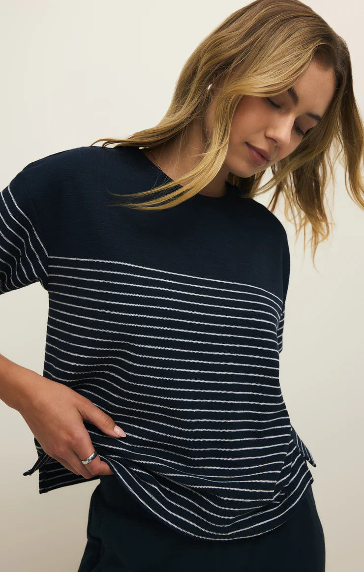 HARBOR TEXTURED KNIT STRIPE SHIRT-ECLIPSE( final sale)