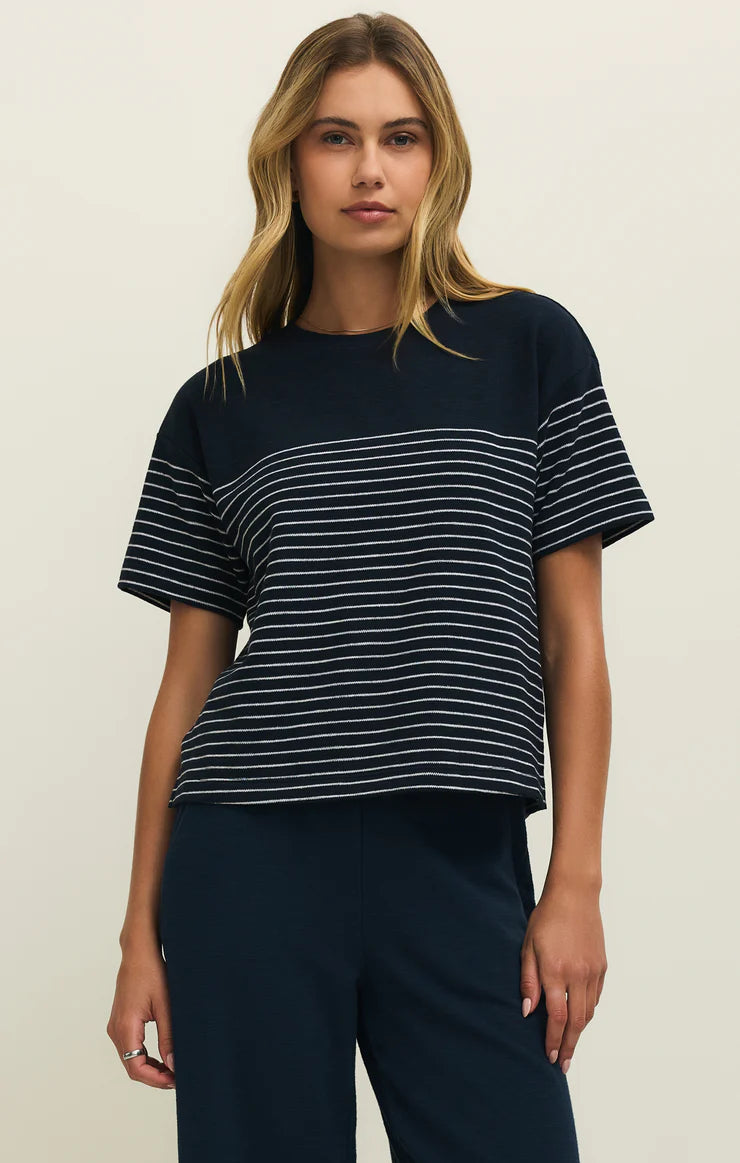 HARBOR TEXTURED KNIT STRIPE SHIRT-ECLIPSE( final sale)
