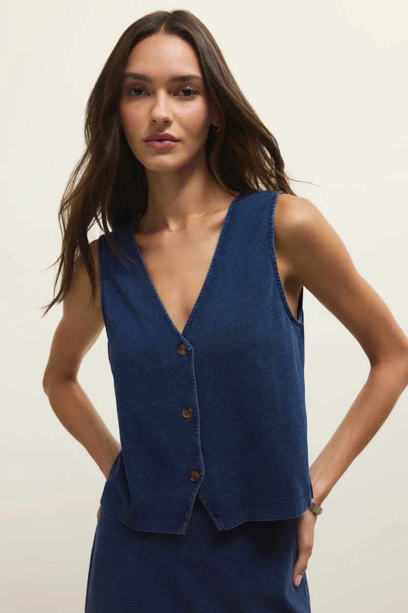 NOELLE JERSEY SLEEVELESS TOP-INDIGO
