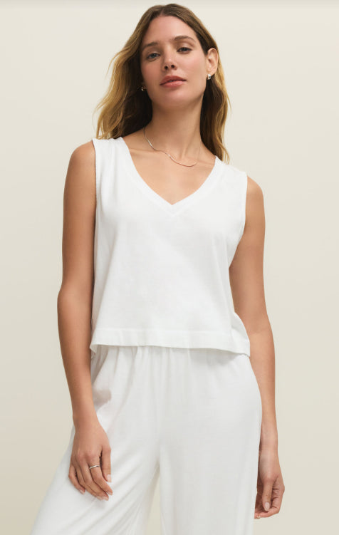 SLOANE V-NECK COTTON JERSEY TOP-WHITE
