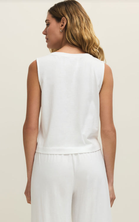SLOANE V-NECK COTTON JERSEY TOP-WHITE