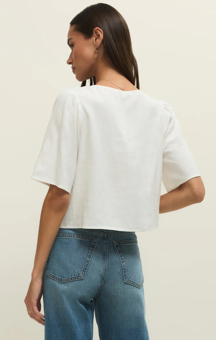 LA BELLE LINEN CROPPED TOP-WHITE