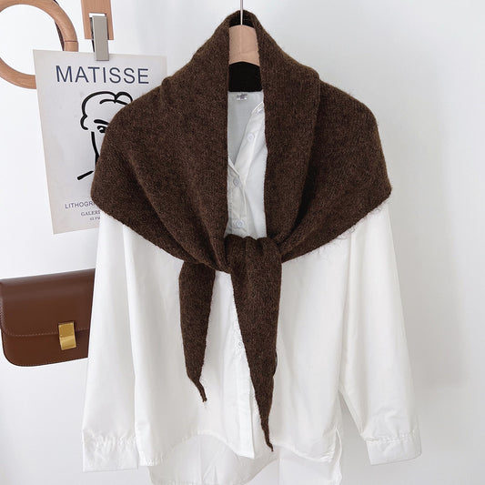 Soft Knit Triangle Scarf -Brown