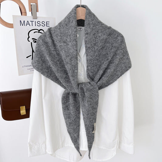 Soft Knit Triangle Scarf -Grey