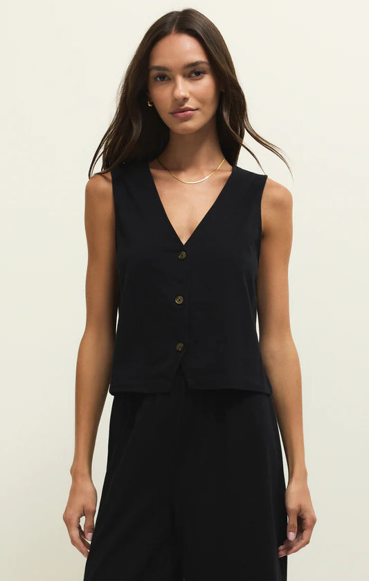 NOELLE JERSEY SLEEVELESS TOP-TRUE BLACK