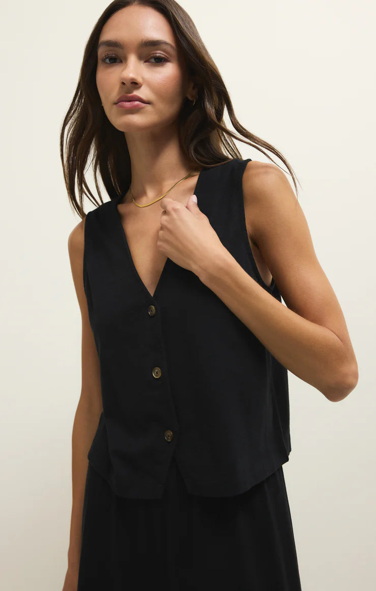 NOELLE JERSEY SLEEVELESS TOP-TRUE BLACK