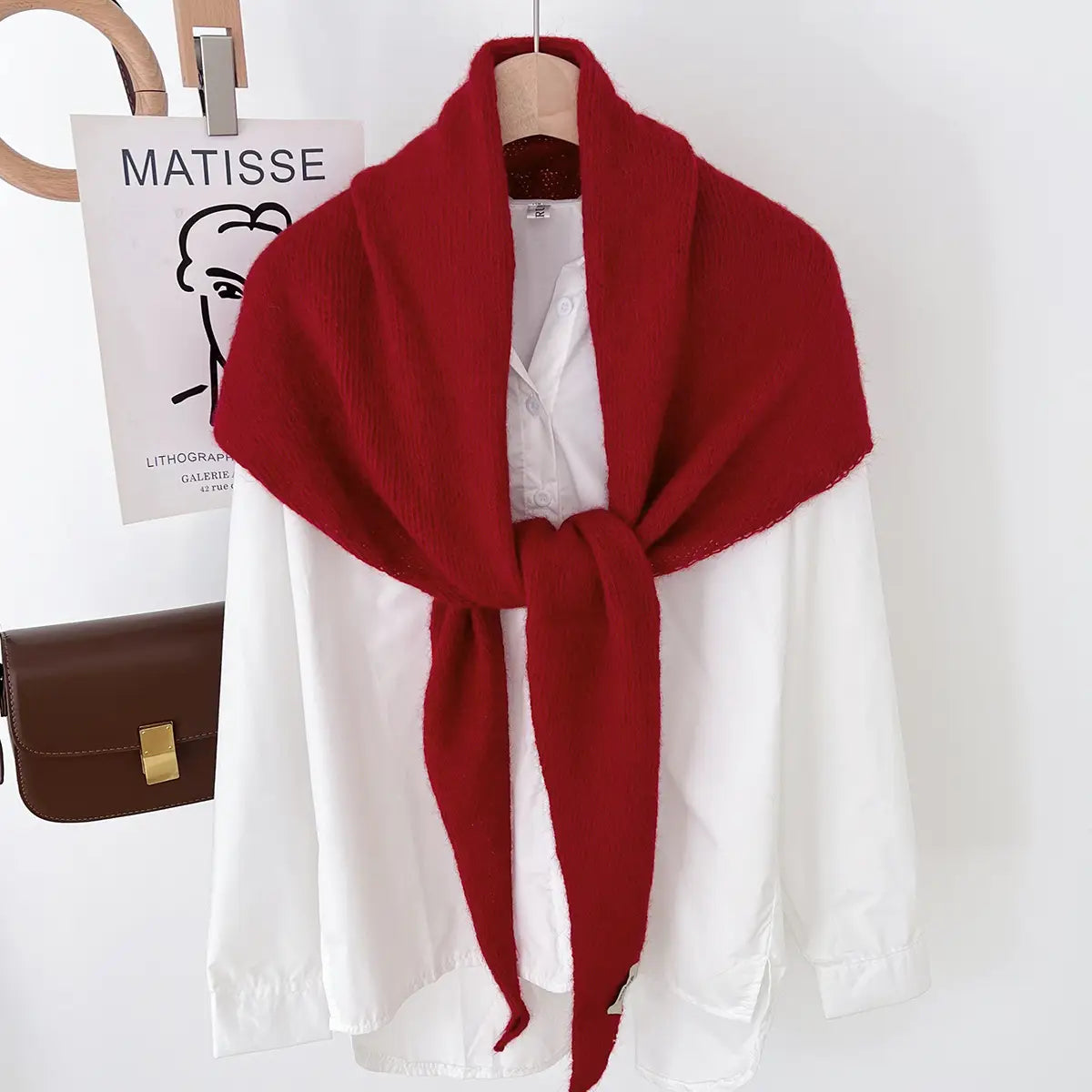 Soft Knit Triangle Scarf -Red