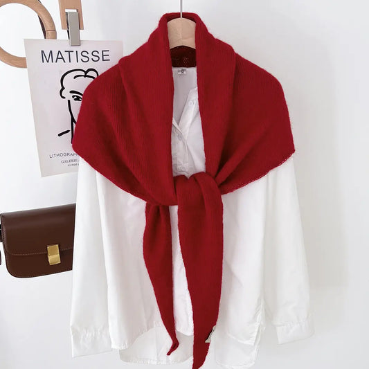 Soft Knit Triangle Scarf -Red