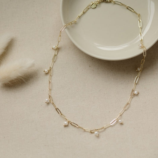 Beatrice Pearl Necklace-gold-white pearl