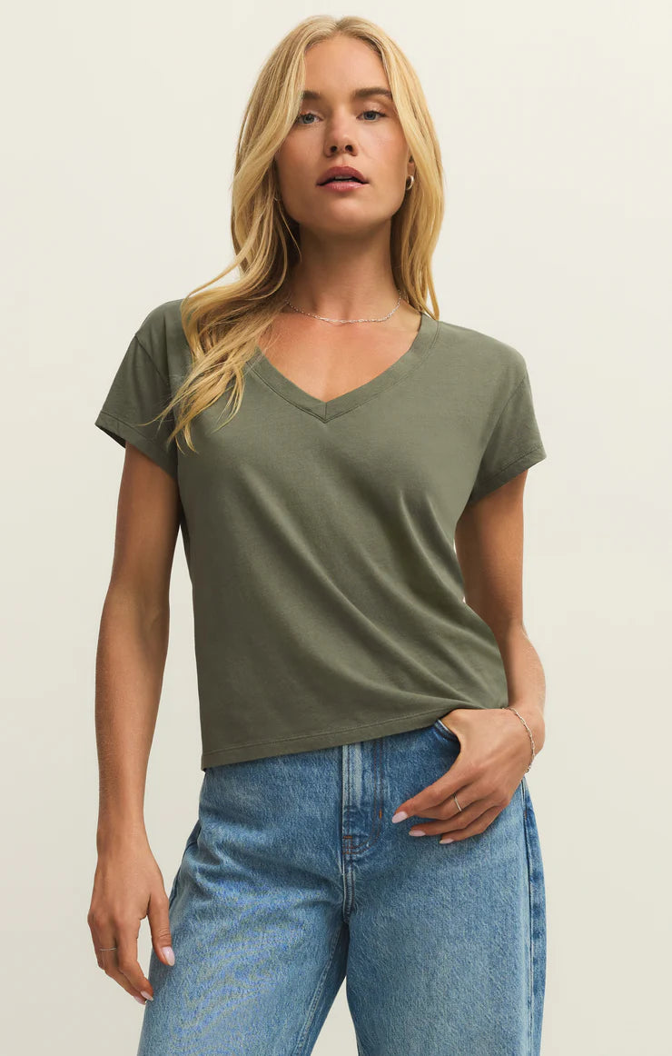 MODERN JERSEY V-NECK TEE-TEA LEAF