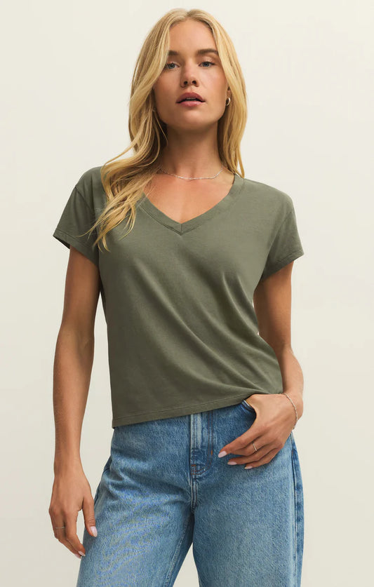 MODERN JERSEY V-NECK TEE-TEA LEAF