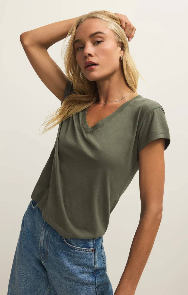 MODERN JERSEY V-NECK TEE-TEA LEAF