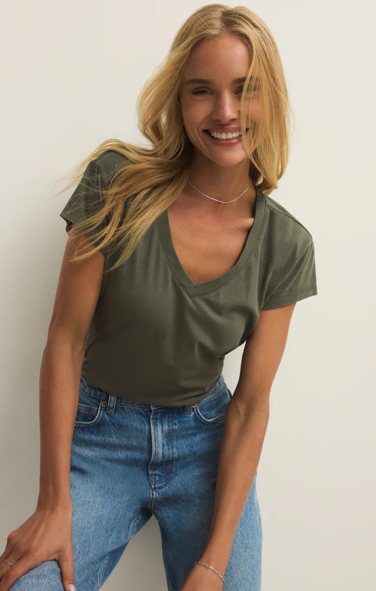 MODERN JERSEY V-NECK TEE-TEA LEAF
